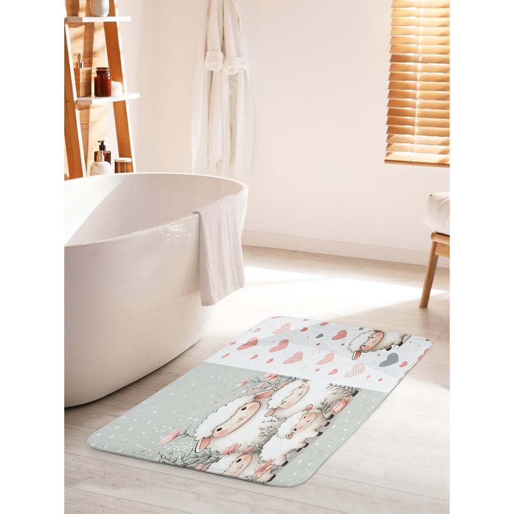 Изображение товара Коврик для ванной комнаты и туалета противоскользящий Милые овечки 60x100 см JoyArty