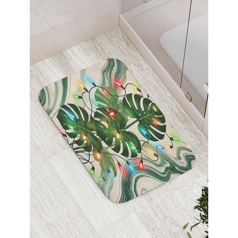 Изображение товара Коврик для ванной комнаты и туалета противоскользящий JoyArty Монстера в огнях 52x77 см