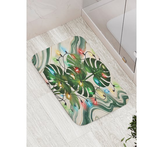 Изображение товара Коврик для ванной комнаты и туалета противоскользящий JoyArty "Монстера в огнях" 52x77 см, серия Новый год и Рождество bath_sd3944