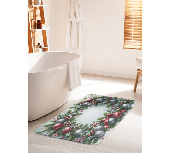 Изображение товара Коврик для ванной комнаты и туалета противоскользящий JoyArty "Праздничный венок" 60x100 см, серия Новый год и Рождество bath_sd3950_60x100
