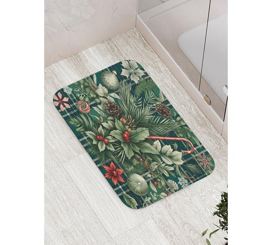Изображение товара Коврик для ванной комнаты и туалета противоскользящий JoyArty "Клетчатая композиция" 52x77 см, серия Новый год и Рождество bath_sd3912