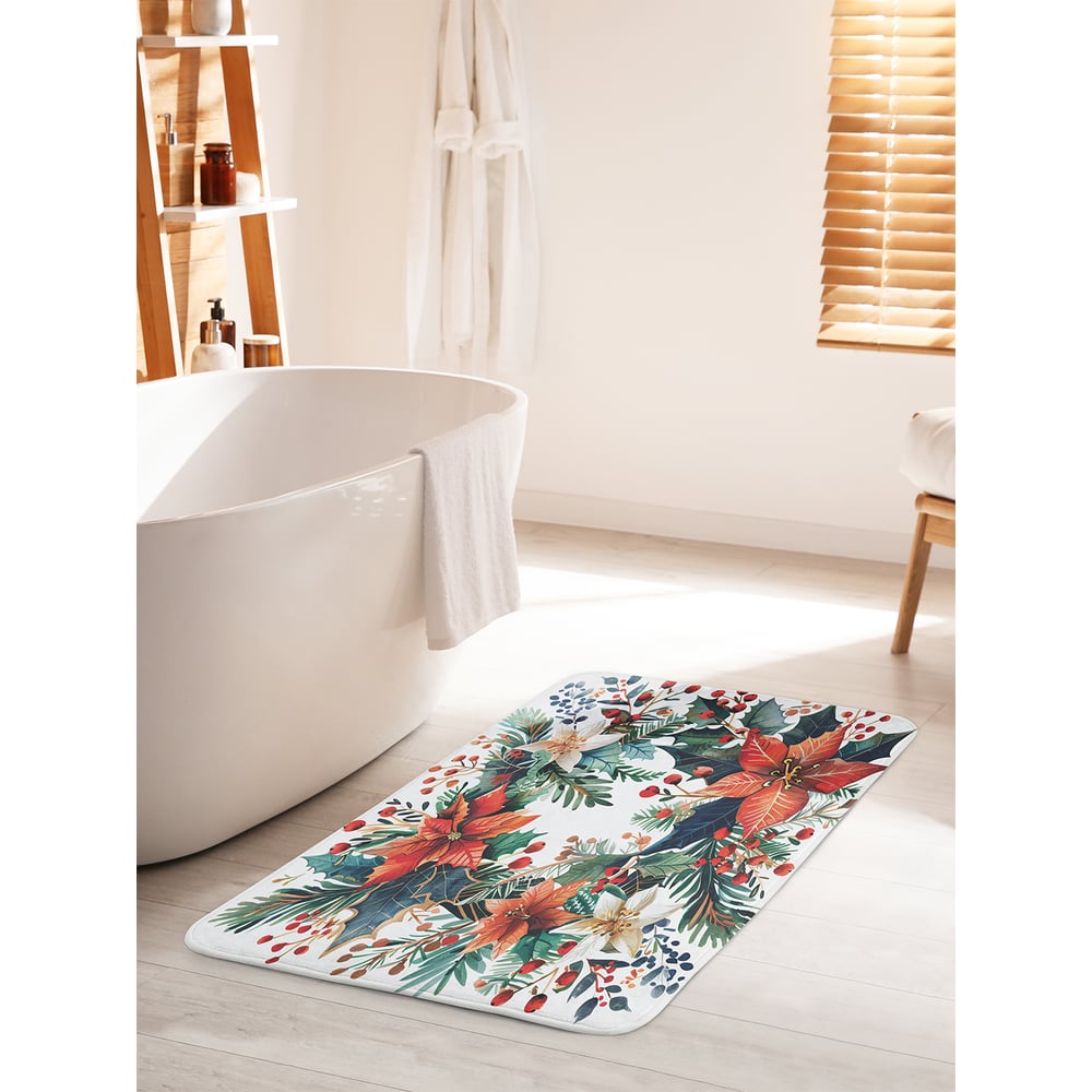 Изображение товара Коврик для ванной комнаты и туалета противоскользящий JoyArty "Лиственный венок" 60x100 см, серия Новый год и Рождество bath_sd3994_60x100