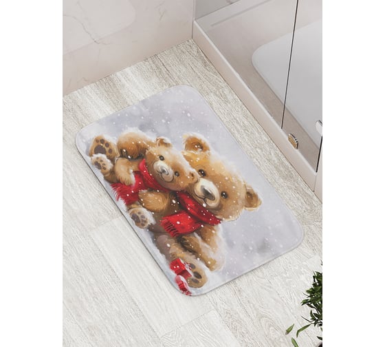 Изображение товара Коврик для ванной комнаты и туалета противоскользящий JoyArty "Снежные мишки" 52x77 см, серия Новый год и Рождество bath_sd3975