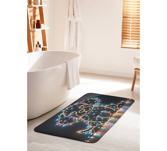 Изображение товара Коврик для ванной комнаты и туалета противоскользящий JoyArty "Песик в огоньках" 60x100 см, серия Новый год и Рождество bath_sd3888_60x100
