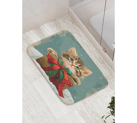 Изображение товара Коврик для ванной комнаты и туалета противоскользящий JoyArty "Новогодний подарок" 52x77 см, серия Новый год и Рождество bath_sd3976