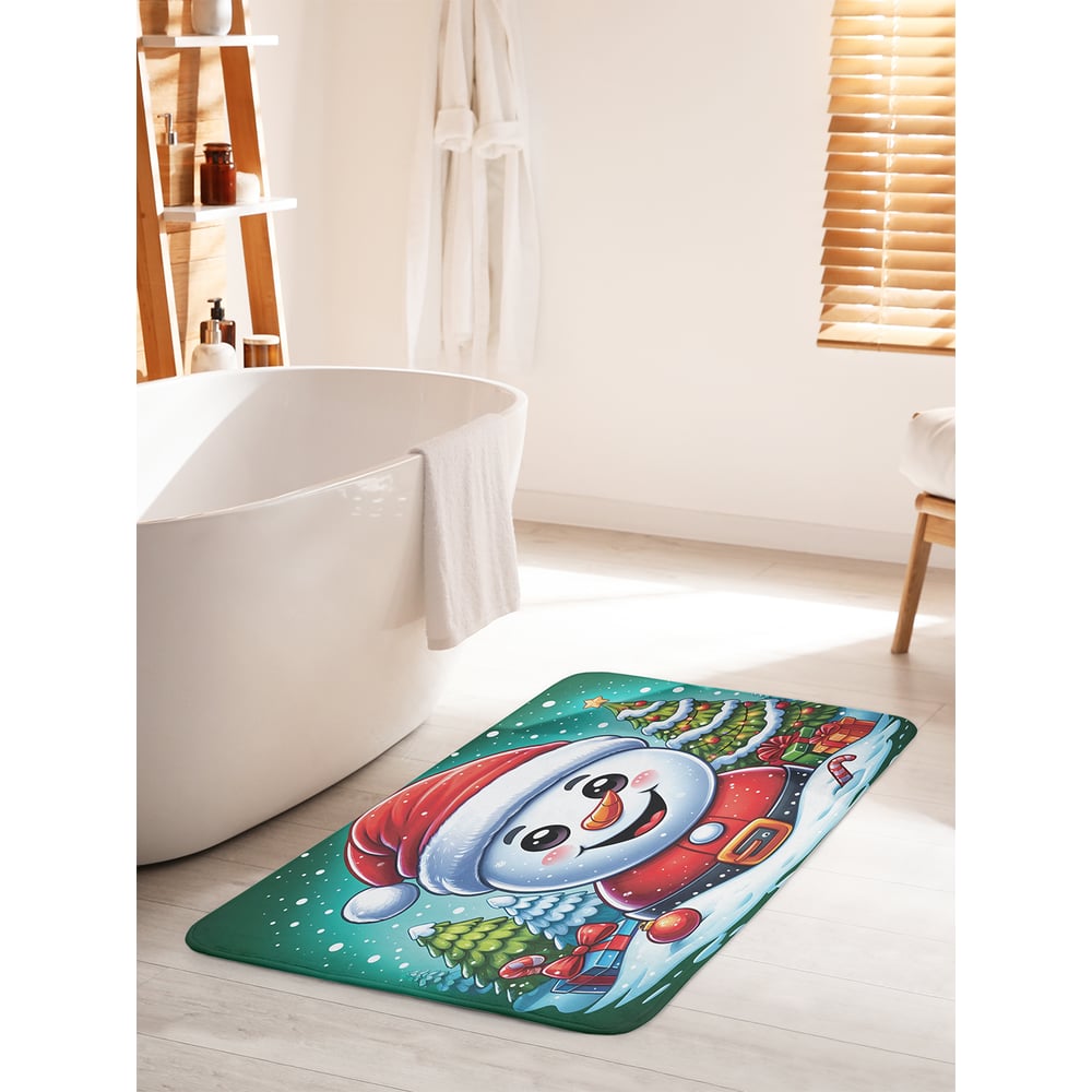 Изображение товара Коврик для ванной комнаты и туалета JoyArty "Снеговик с подарками" 60x100 см новогодний