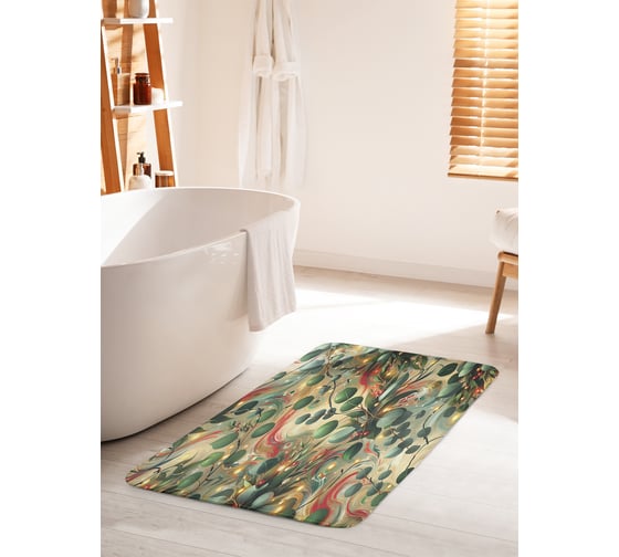 Изображение товара Коврик для ванной комнаты и туалета противоскользящий JoyArty "Листья в огоньках" 60x100 см, серия Новый год и Рождество bath_sd3948_60x100