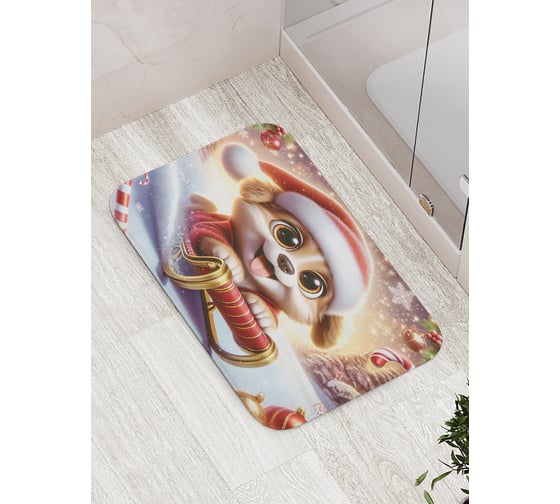 Изображение товара Коврик для ванной комнаты и туалета противоскользящий JoyArty "Спуск с горы" 52x77 см, серия Новый год и Рождество bath_sd3865