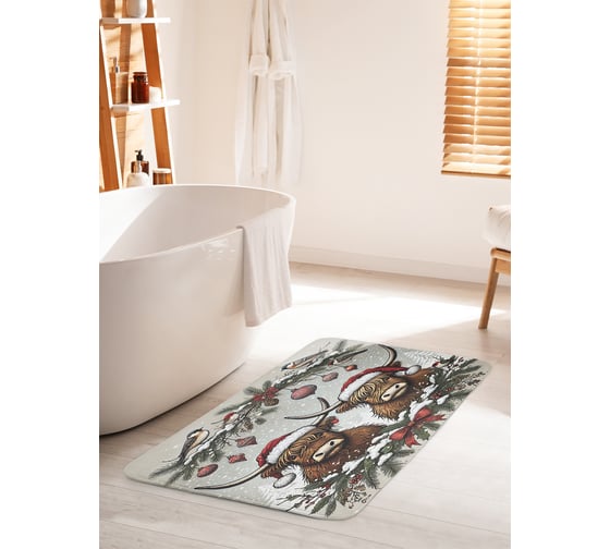 Изображение товара Коврик для ванной комнаты и туалета противоскользящий JoyArty "Новогодние быки" 60x100 см, серия Новый год и Рождество bath_sd3959_60x100