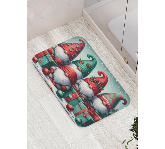 Изображение товара Коврик для ванной комнаты и туалета противоскользящий JoyArty "Утро с подарками" 52x77 см, серия Новый год и Рождество bath_sd3871