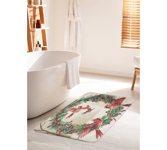 Изображение товара Коврик для ванной комнаты и туалета противоскользящий JoyArty "Рождественский венок" 60x100 см, серия Новый год и Рождество bath_sd3981_60x100