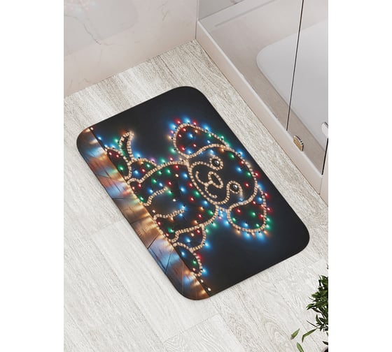 Изображение товара Коврик для ванной комнаты и туалета противоскользящий JoyArty "Песик в огоньках" 52x77 см, серия Новый год и Рождество bath_sd3888