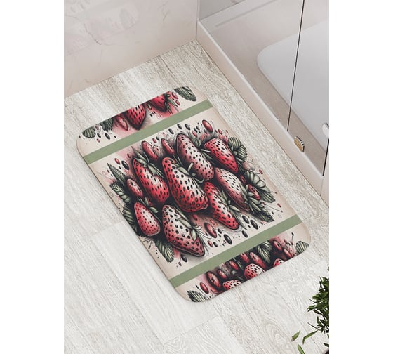 Изображение товара Коврик для ванной комнаты и туалета противоскользящий JoyArty "Клубника" 52x77 см bath_sd3444