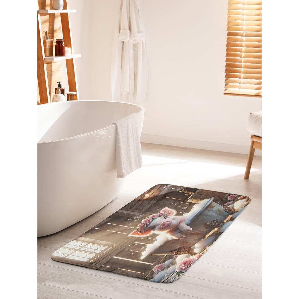 Изображение товара Противоскользящий коврик для ванной JoyArty Хрюша с розами 60x100 см