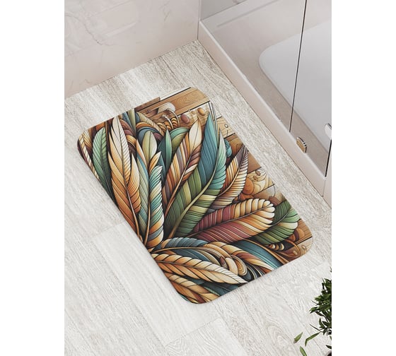 Изображение товара Коврик для ванной комнаты и туалета противоскользящий JoyArty "Перья птиц" 52x77 см bath_sd3458