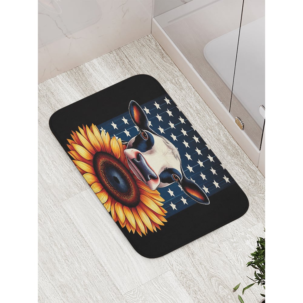Изображение товара Коврик для ванной комнаты и туалета JoyArty Корова и подсолнух 52x77 см противоскользящий