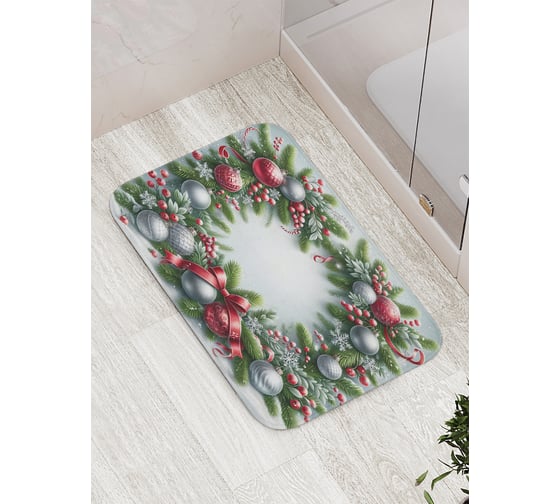 Изображение товара Коврик для ванной комнаты и туалета противоскользящий JoyArty "Праздничный венок" 52x77 см, серия Новый год и Рождество bath_sd3950