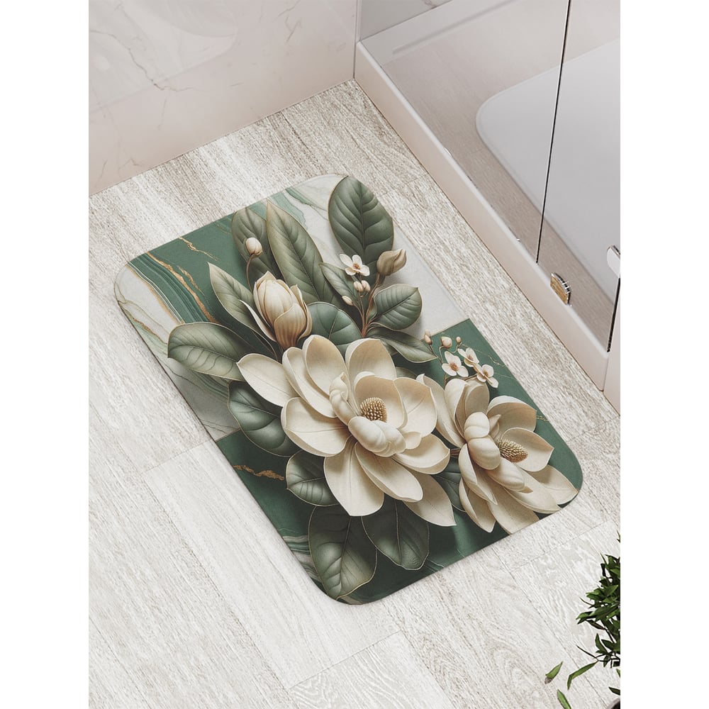 Изображение товара Противоскользящий коврик для ванной комнаты Мраморная магнолия JoyArty 52x77 см