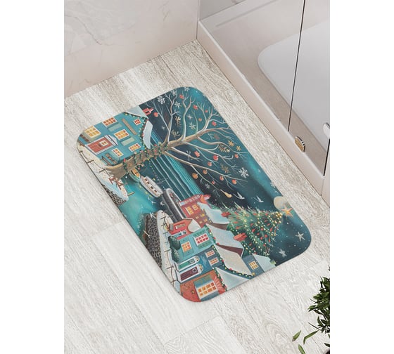 Изображение товара Коврик для ванной комнаты и туалета противоскользящий JoyArty "Зимний городок" 52x77 см, серия Новый год и Рождество bath_sd3985