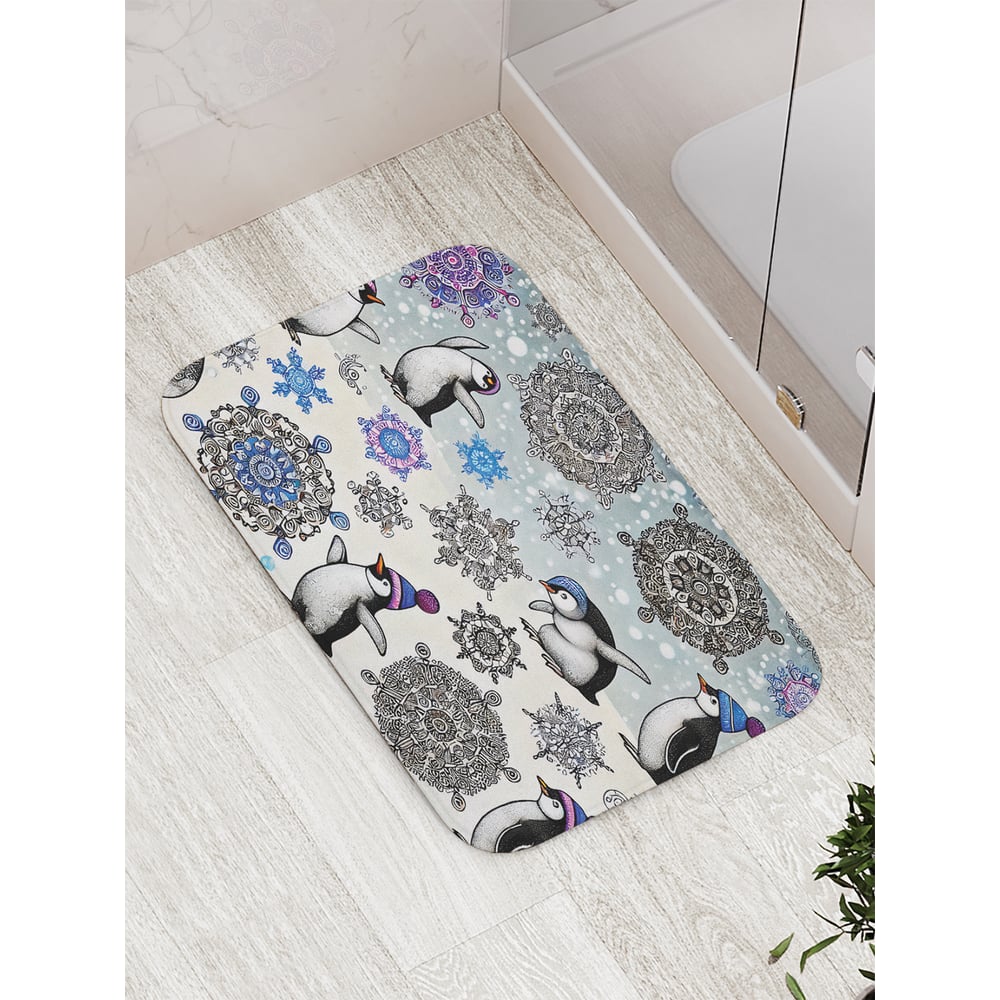 Изображение товара Коврик для ванной комнаты противоскользящий Снежные пингвины 52x77 см JoyArty