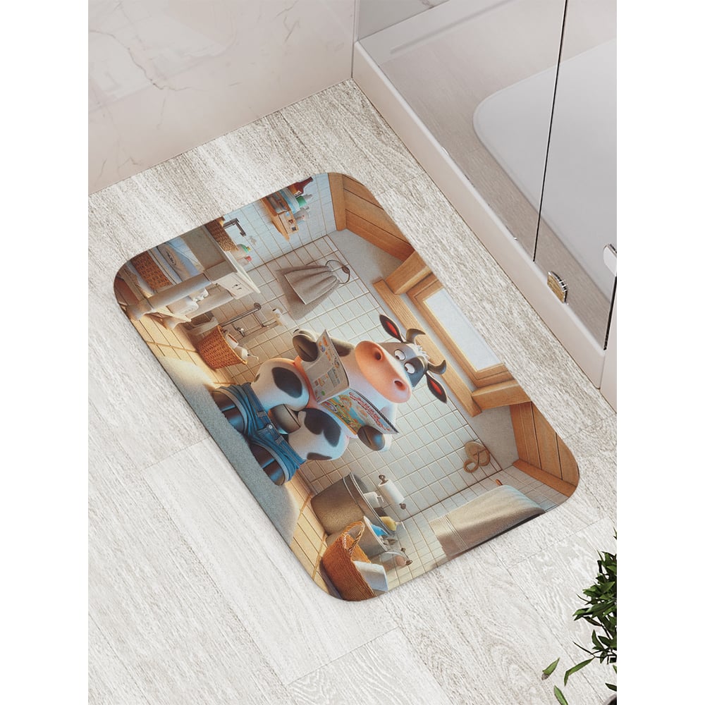 Изображение товара Коврик для ванной комнаты и туалета JoyArty "Корова читает", противоскользящий 52x77 см