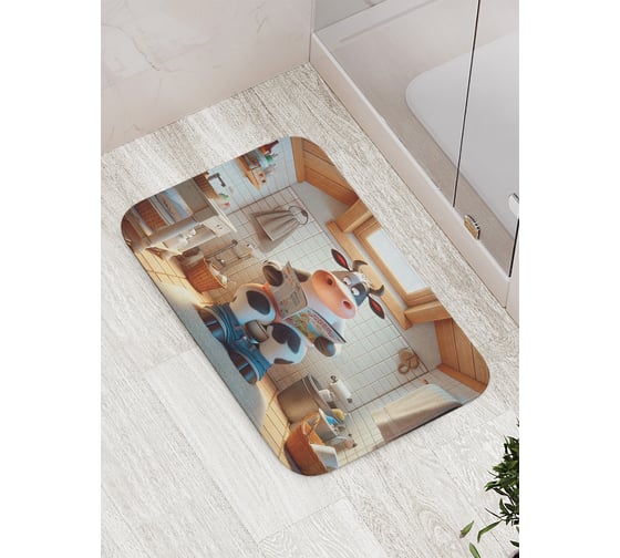 Изображение товара Коврик для ванной комнаты и туалета противоскользящий JoyArty "Корова читает" 52x77 см bath_sd3473