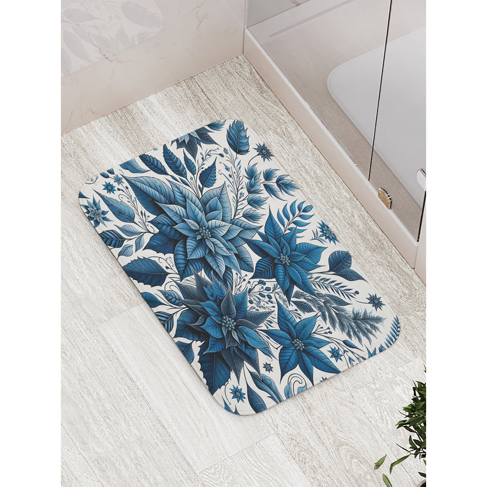 Изображение товара Коврик для ванной комнаты противоскользящий JoyArty Синяя листва 52х77 см серия Новый год и Рождест