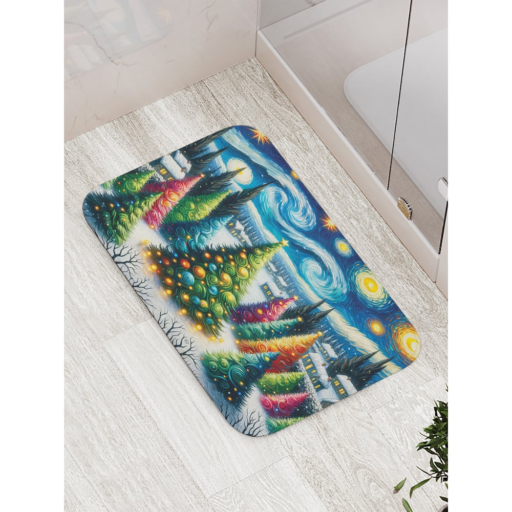 Изображение товара Коврик для ванной комнаты и туалета противоскользящий JoyArty Нарядные елки 52x77 см