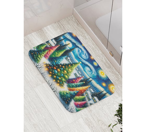Изображение товара Коврик для ванной комнаты и туалета противоскользящий JoyArty "Нарядные елки" 52x77 см, серия Новый год и Рождество bath_sd3892