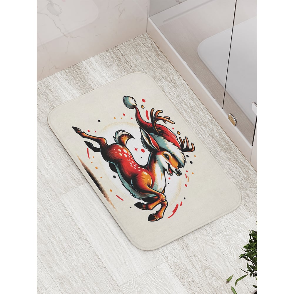 Изображение товара Коврик для ванной комнаты и туалета противоскользящий Радостный олень 52x77 см JoyArty