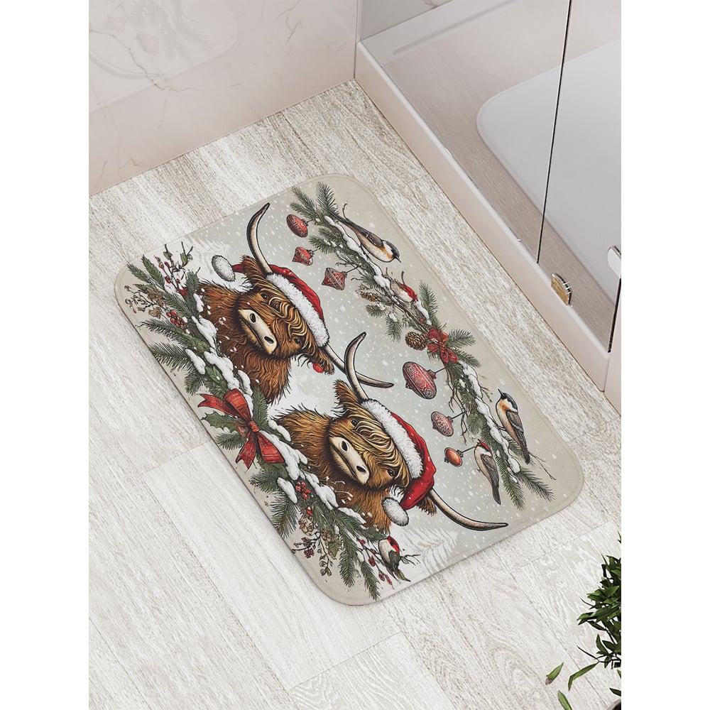 Изображение товара Коврик для ванной комнаты JoyArty Новогодние быки 52x77 см антискользящий