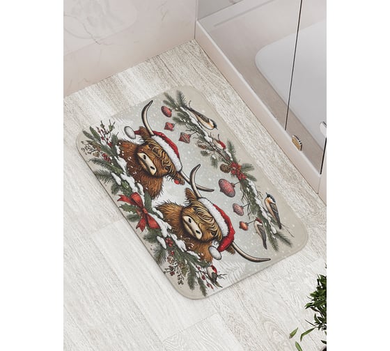 Изображение товара Коврик для ванной комнаты и туалета противоскользящий JoyArty "Новогодние быки" 52x77 см, серия Новый год и Рождество bath_sd3959
