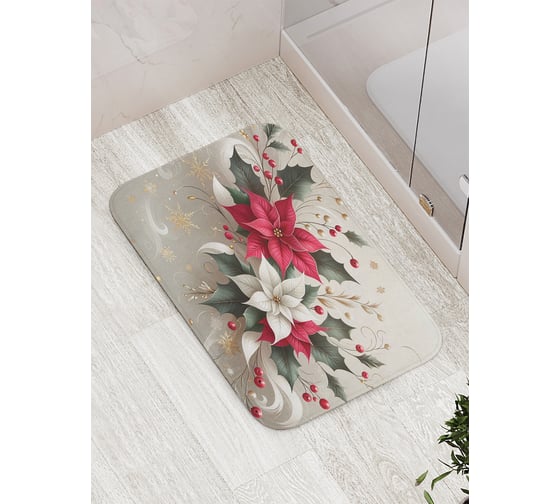 Изображение товара Коврик для ванной комнаты и туалета противоскользящий JoyArty "Лиственные цветы" 52x77 см, серия Новый год и Рождество bath_sd3907