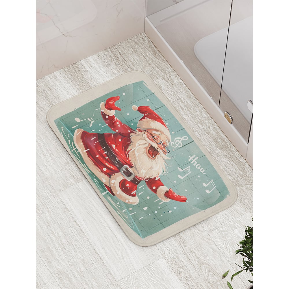 Изображение товара Противоскользящий коврик для ванной JoyArty Поющий Дед Мороз 52x77 см серия Новый год