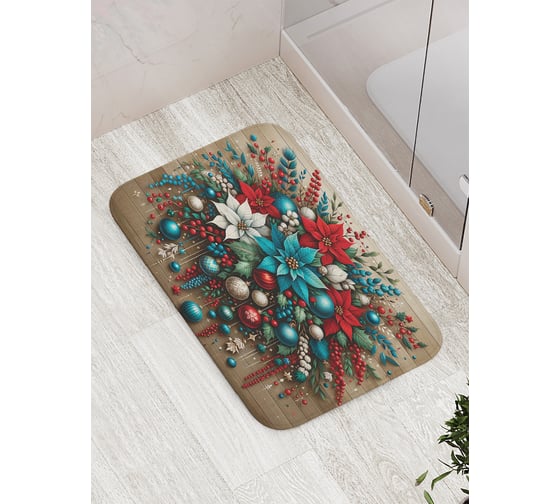 Изображение товара Коврик для ванной комнаты и туалета противоскользящий JoyArty "Композиция к празднику" 52x77 см, серия Новый год и Рождество bath_sd3913