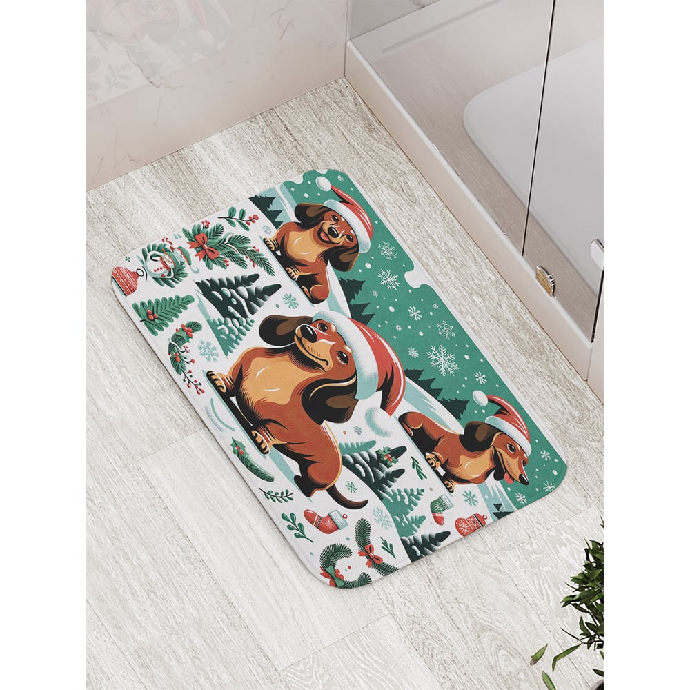 Изображение товара Коврик для ванной комнаты и туалета JoyArty Таксы на прогулке 52x77 см