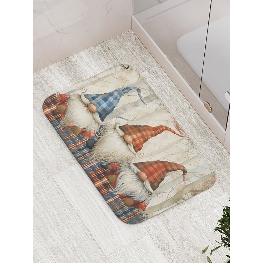 Изображение товара Коврик для ванной комнаты противоскользящий JoyArty Три бородача 52х77 см новогодний