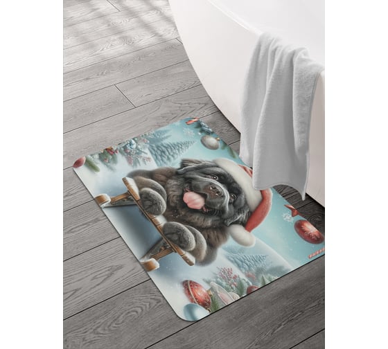 Изображение товара Коврик для ванной и туалета JOYARTY Пес на санках 58x38 см, sbmrec_sd3867_58x38