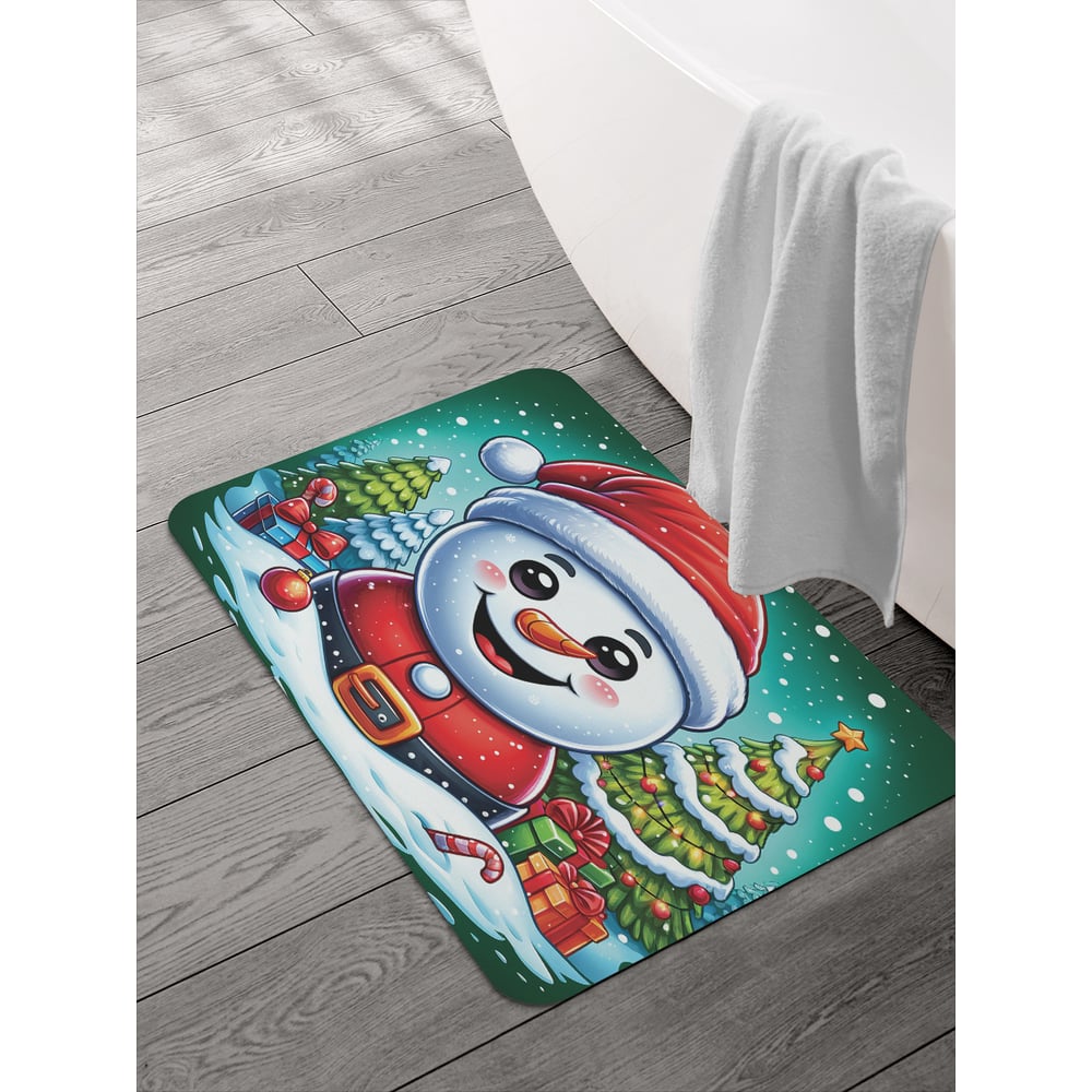 Изображение товара Коврик для ванной и туалета JOYARTY Снеговик с подарками 58x38 см новогодний