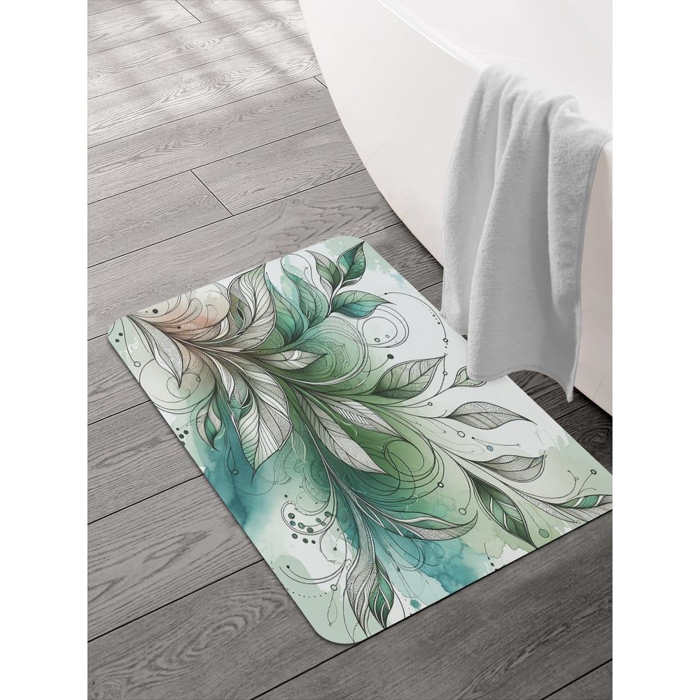 Изображение товара Коврик для ванной и туалета JOYARTY 58x38 см противоскользящий с рисунком листьев