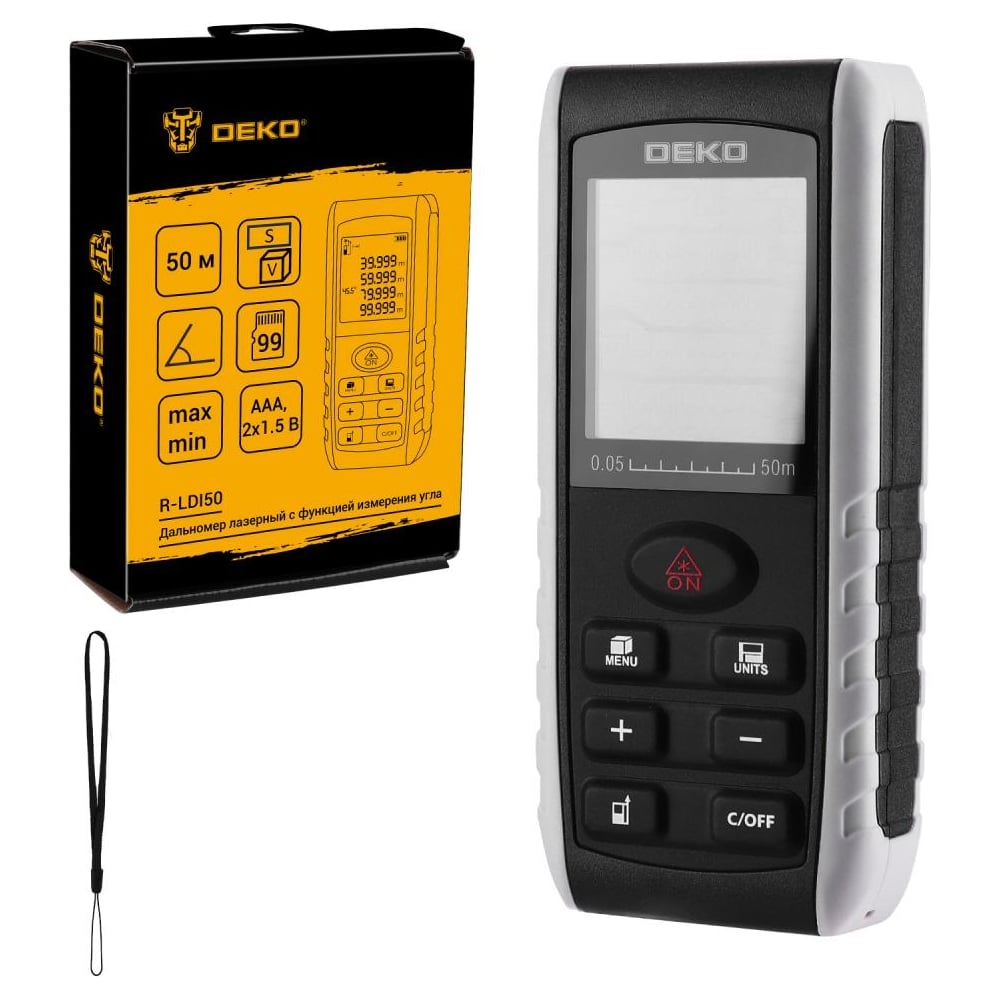 Изображение товара Лазерный дальномер DEKO R-LDI50 c функцией измерения угла 083-3603 Изображение товара Лазерный дальномер DEKO R-LDI50 c функцией измерения угла 083-3603