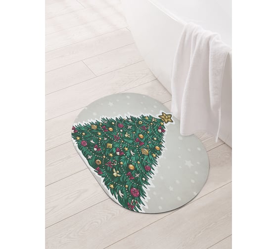 Изображение товара Коврик для ванной и туалета овальный противоскользящий JOYARTY Ёлочка нарядная 58x38 см sbm_427885_58x38