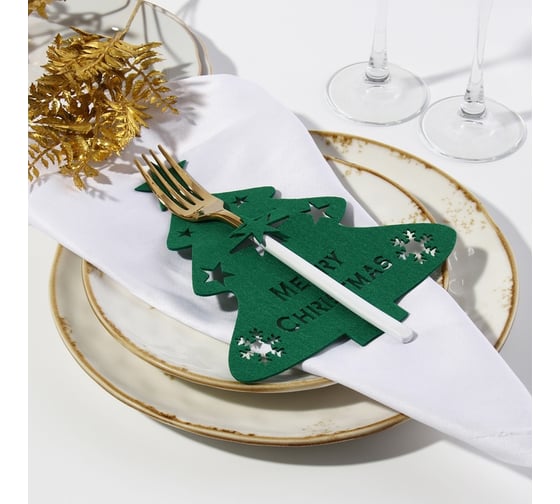 Изображение товара Набор для декора столовых предметов Доляна Елка 4 шт., зеленый, 20x17 см, 100% п/э, фетр 10507888