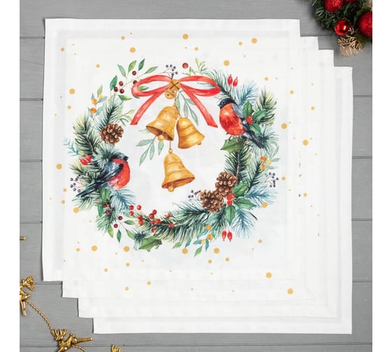 Изображение товара Набор салфеток Этель Сhristmas bells 40x40 см 4 шт, 100% хлопок, саржа 190 гр/м2 7319005
