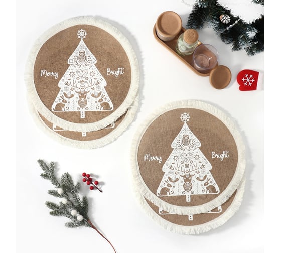 Изображение товара Набор салфеток Этель 4 шт Merry bright белый, 37х37 см 10317608