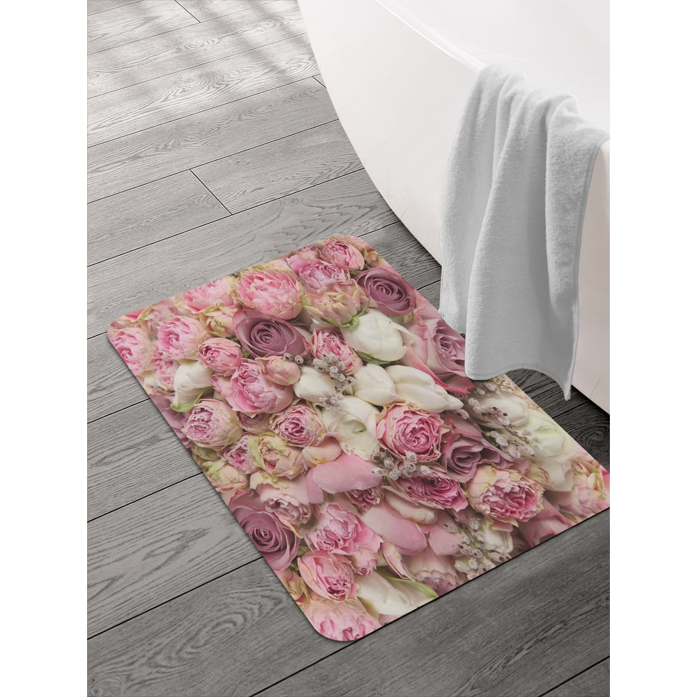 Изображение товара Коврик для ванной JOYARTY 58x38 см Розовый букет противоскользящий