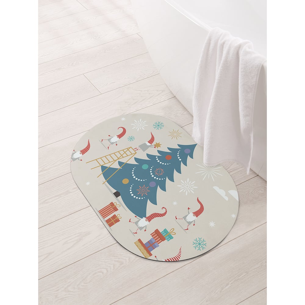 Изображение товара ОВальный противоскользящий коврик для ванной JOYARTY 58x38 см с новогодним рисунком