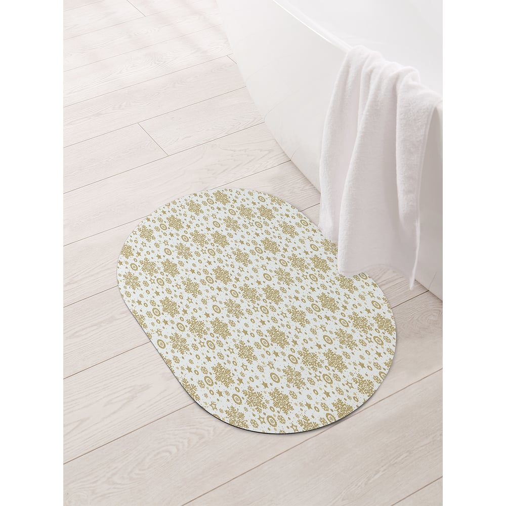 Изображение товара Коврик для ванной комнаты овальный противоскользящий JOYARTY Золотые снежинки 58x38 см