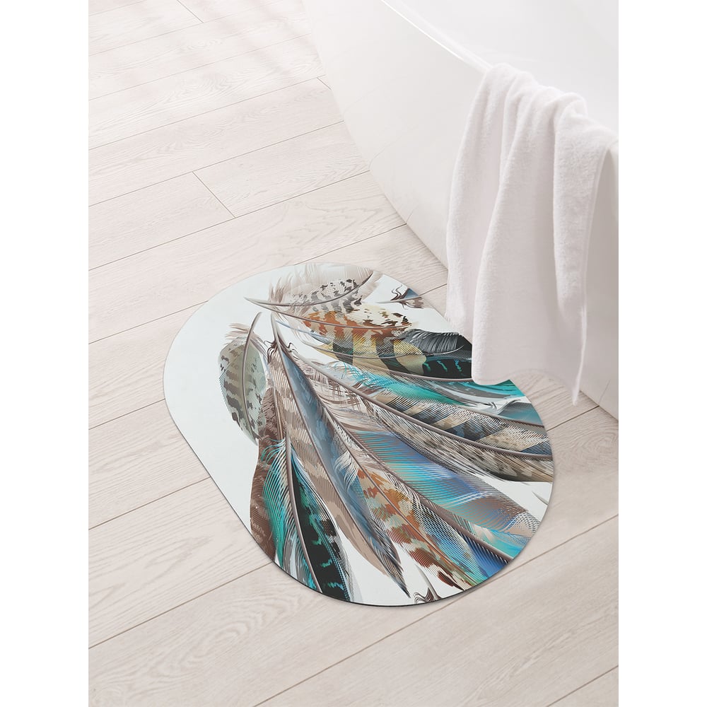 Изображение товара Коврик для ванной и туалета овальный противоскользящий JOYARTY 58x38 см с дизайном перья
