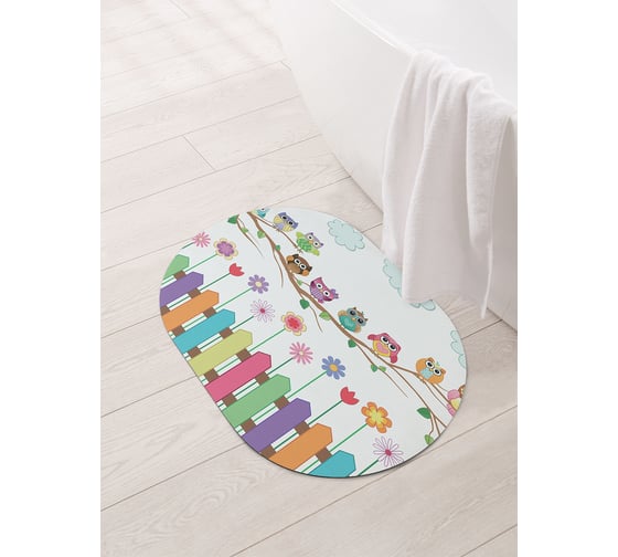 Изображение товара Коврик для ванной и туалета овальный противоскользящий JOYARTY Веселые совы 58x38 см sbm_10808_58x38